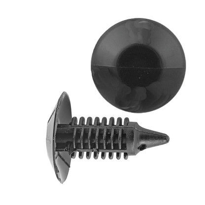 Black Nylon Trim Panel Shield Retainer Clips | Fits Hole Size: 5/16" (7.8mm) | Head Diam: 3/4" | Stem Size: 7/8" | Saturn 1991-on / Slider Door & Lift Gate Chrysler Mini Vans 1987-on | OEM# 21094146, 6501301