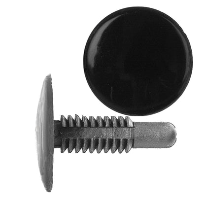 Black Nylon Trim Panel Shield Retainer Clips | Fits Hole Size: 1/4" (6.4mm) | Head Diam: 1" | Stem Size: 1-1/16" | Ford 1980-on | OEM# 388930S