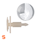 Natural nylon door panel trim retainer clip with round clear head, one fastener shown