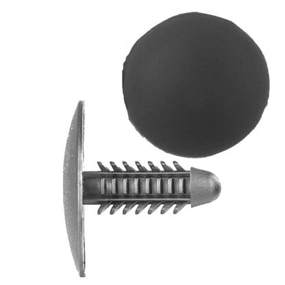 Black Nylon Fascia Shield Retainer Clips | Fits Hole Size: 1/4" (6.4mm) | Head Diam: 25mm | Stem Size: 20mm | Chrysler 1985-on | OEM# 6501067