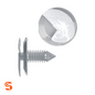 Natural nylon door panel trim retainer clip with ribbed stem and round 3/4 inch head, shown as a single fastener