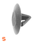 Black nylon hood insulation retainer clip with round head and angled push-in stem