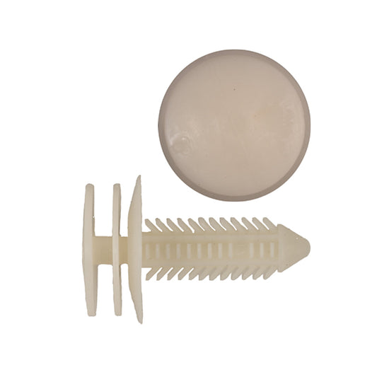 Natural Nylon Door Panel Trim Retainer Clips | Fits Hole Size: 7.5mm | Head Diam: 20mm | Stem Size: 23mm | GM 1982-on | OEM# 10153057