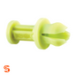 Light green nylon push-type retainer clip with round head and split stem on white background