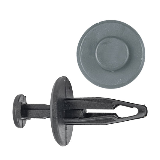 Black Nylon Push-Type Retainer Clips | Cool Recovery Tank | Fits Hole Size: 1/4" | Head Diam: 11/16" | Stem Length: 13/16" | GM / Chrysler 1992-on | OEM# 101344707