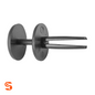 Black nylon push-type retainer clip with round head, split stem, and circular flange holes