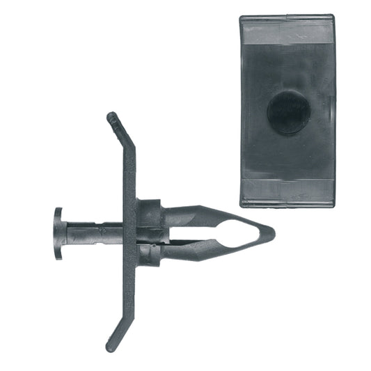 Black Nylon Push-Type Retainer Clips | Fits Hole Size: 1/2" | Head Diam: 7/8" x 1-25/32" | Stem Length: 1-1/16" | Chrysler Concorde / Dodge Intrepid 1993-on | OEM# 4630253