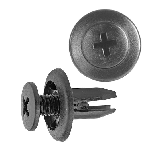 Black Nylon Push-Type Retainer Clips | Fits Hole Size: 7mm | Head Diam: 15mm | Stem Length: 12mm | Toyota / Mazda | OEM# 90467-06017