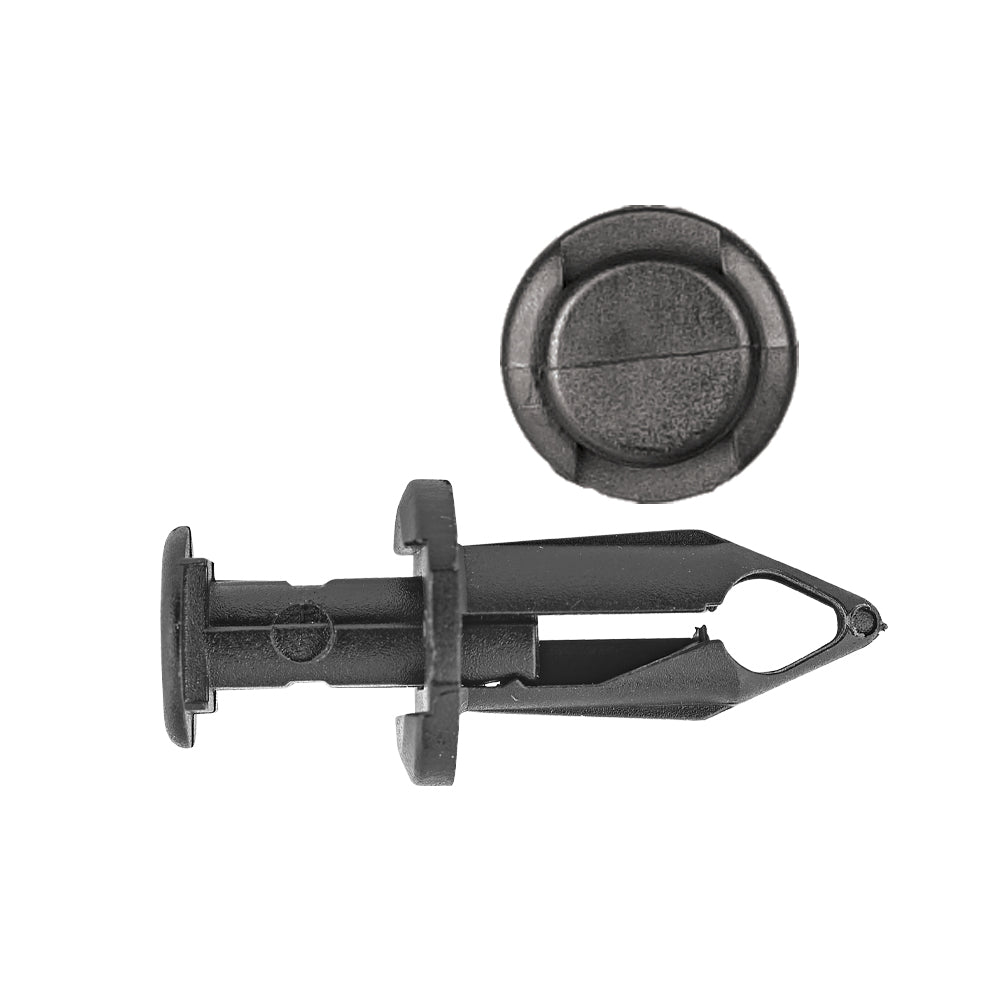 Nylon Push-Type Retainer Clips Rocker Panel/Wheel Liner GM Saturn 1991-on Hole Size: 8mm Color: Black Head Diam: 15mm Stem Size: 20mm
