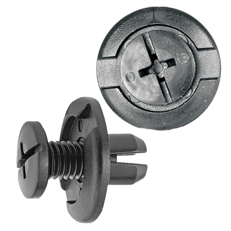 Nylon Push-Type Retainer Clips Honda/Mazda/Nissan Hole Size: 8mm Color: Black Head Diam: 20mm Stem Size: 9mm