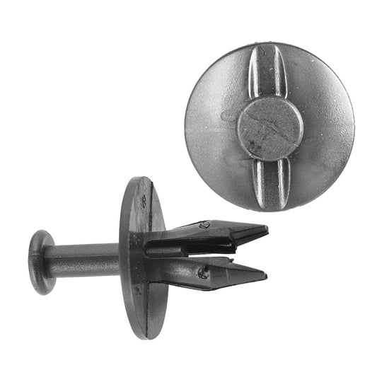 Black Nylon Push-Type Retainer Clips | Fascia | Fits Hole Size: 3/8" | Head Diam: 1" | Stem Length: 23/32" | GM 1982-on | OEM# 14045480, 8942981190