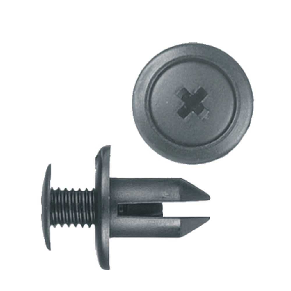 Nylon Push-Type Retainer Clips Honda/Mazda/GM Hole Size: 7mm Color: Black Head Diam: 14mm Stem Size: 11mm