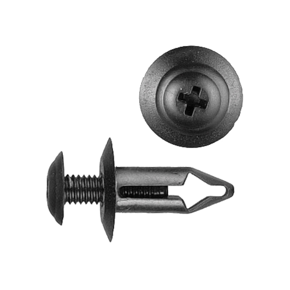 Nylon Push-Type Retainer Clips Cowl Panel Nissan 1980-on Geo Storm 1990-on Hole Size: 6mm Color: Black Head Diam: 15mm Stem Size: 11mm
