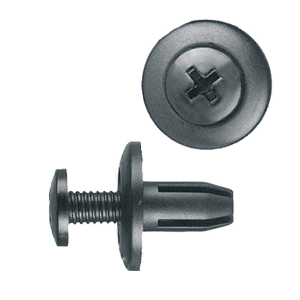 Nylon Push-Type Retainer Clips Honda, Nissan, Isuzu Hole Size: 6mm Color: Black Head Diam: 15mm Stem Size: 11mm