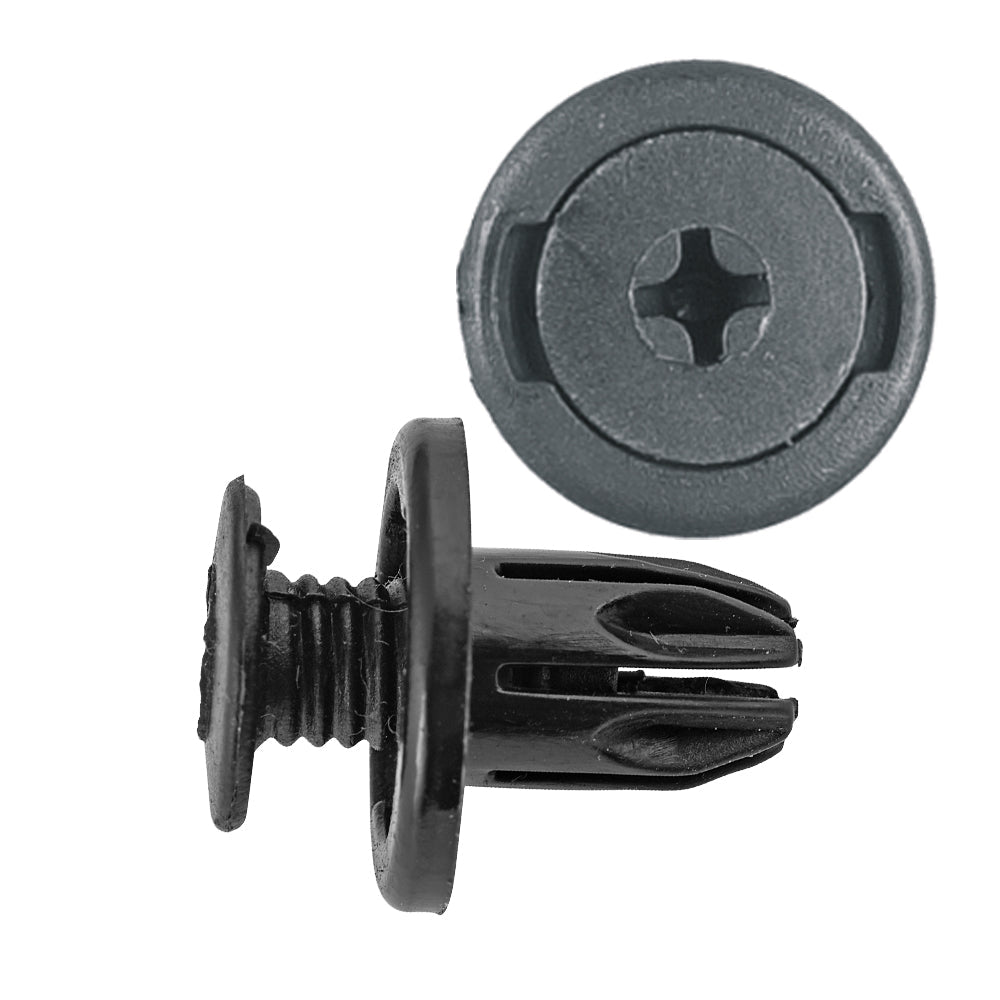 Nylon Push-Type Retainer Clips Honda/Mazda/Nissan Hole Size: 10mm Color: Black Head Diam: 20mm Stem Size: 15mm