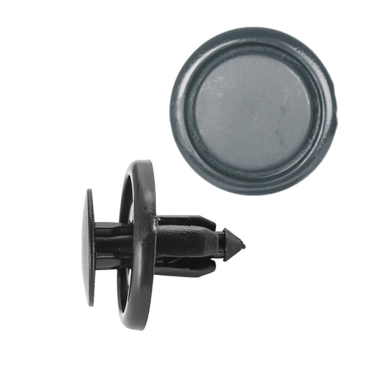 Black Nylon Push-Type Retainer Clips | Front Fender Liner | Fits Hole Size: 7mm | Head Diam: 20mm | Stem Length: 8mm | Toyota Tercel 1994-on | OEM# 90467-07166
