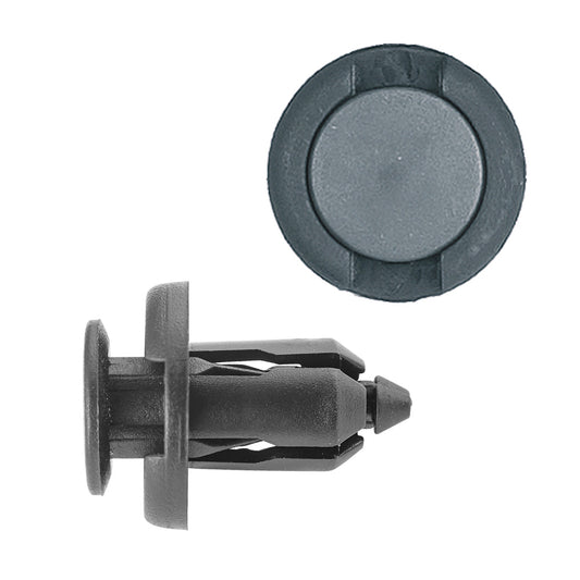 Black Nylon Push-Type Retainer Clips | Front Bumper | Fits Hole Size: 10mm | Head Diam: 20mm | Stem Length: 13mm | Acura / Honda 1996-on | OEM# 91503-SZ5-003, 91503-SZ3-003