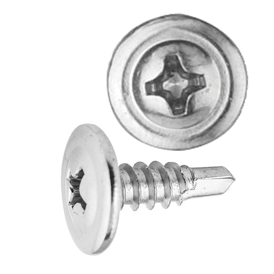 Chrome Phillips Teks® Oval Top Washer Head Trim Screw | Screw Size: 8 x 1/2" | OD Washer: 7/16"