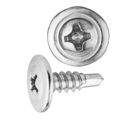 Chrome Phillips Teks® Oval Top Washer Head Trim Screw | Screw Size: 8 x 1/2" | OD Washer: 7/16"
