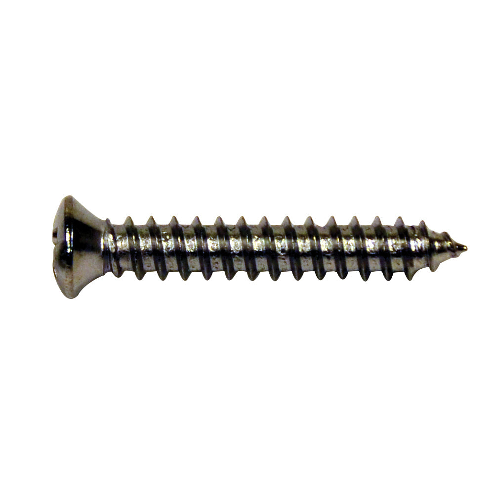Sheet Metal Trim Screw Phillips Oval 
Undersized Head Color: Chrome Head Diam: #6 Screw Size: 8 x 3/4”