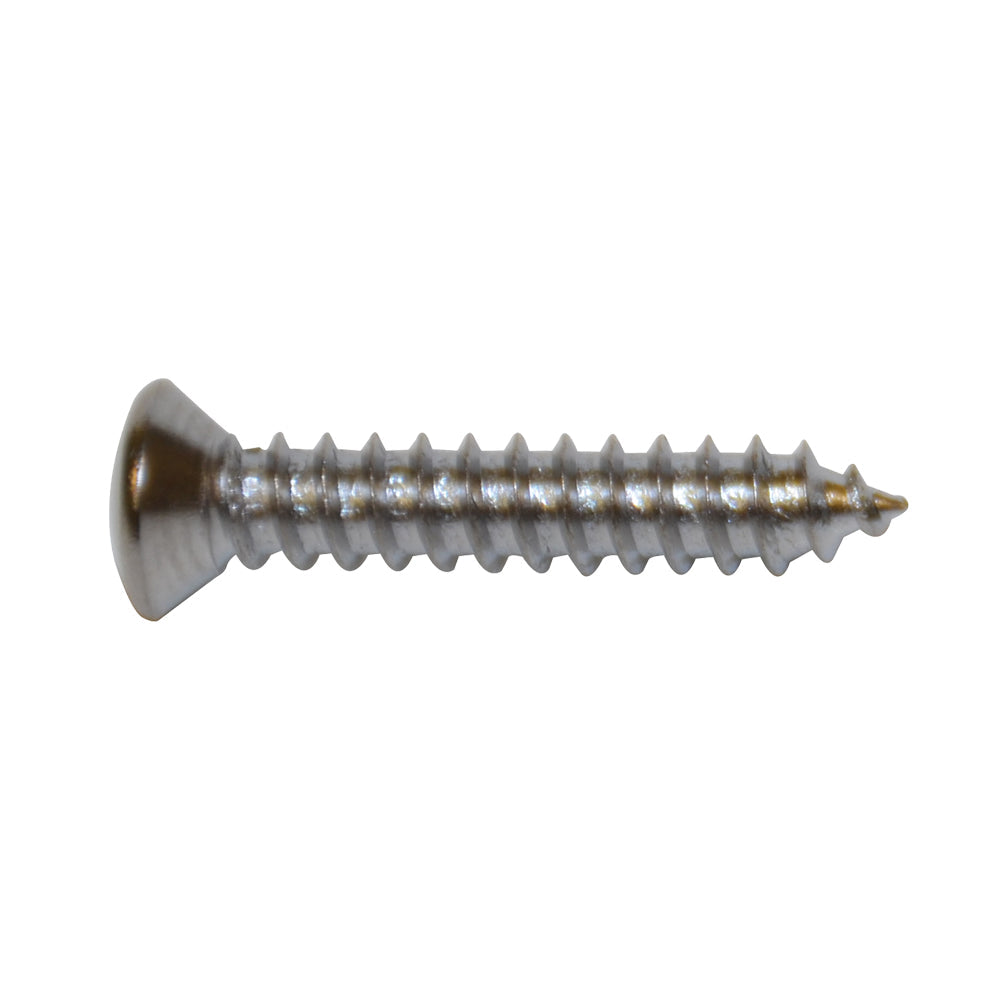 Sheet Metal Trim Screw Phillips Oval 
Undersized Head Color: Chrome Head Diam: #6 Screw Size: 8 x 3/4”