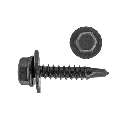 Black Teks® Indented Hex Head Trim Screw w/Loose Washer | Screw Size: 4.2-1.41 x 20mm | Head Size: 7mm