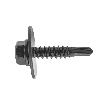 Black Teks® Indented Hex Head Trim Screw w/Loose Washer | Screw Size: 4.2-1.41 x 20mm | Head Size: 7mm