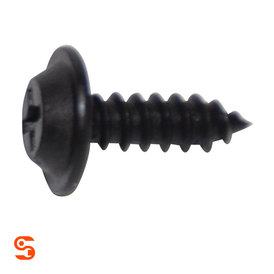 Black Phillips flat top washer head trim screw with coarse threads and pointed tip
