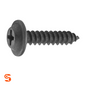 Black Phillips washer head trim screw with flat top and coarse threads on a white background