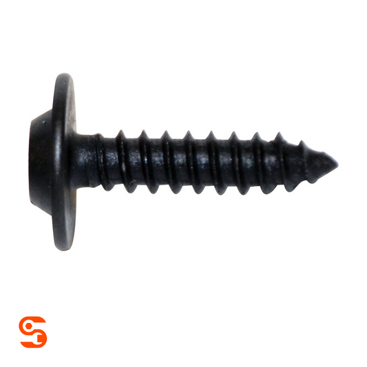 Black Phillips flat top washer head trim screw with threaded shaft and pointed tip
