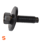 Black indented hex head body bolt with loose washer and threaded shaft