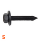 Black metric hex head body bolt with loose washer and pointed threaded shaft