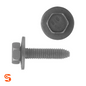 Black metric hex head body bolt with loose washer, shown with side and top view on white background