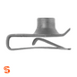 Black extruded U nut clip with raised threaded barrel and folded spring metal arms