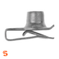 Black metal extruded U nut clip with raised threaded barrel and folded spring arms