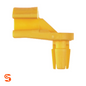 Yellow nylon left-side door lock prop clip with angled arm and cylindrical rod mount