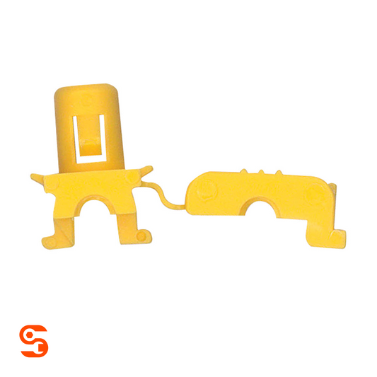 Yellow nylon door lock prop clips with connected left and right retaining pieces