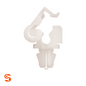 White nylon foldover door lock rod prop clip with hook arm and 8mm mounting hole