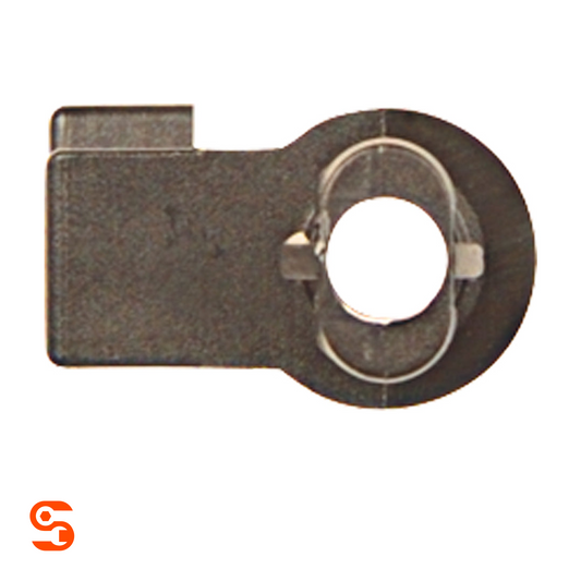 Black nylon oblong hood prop clip with circular mounting hole for GM left or right side