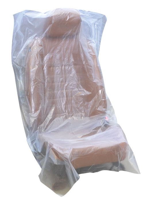 31.5” W x 52” L Clear PE Plastic Economy Disposable Seat Covers | Thickness: 0.8 Mil
