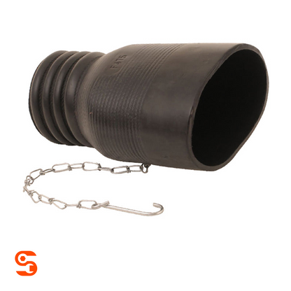Black rubber tailpipe adapter hose accessory with ribbed end and attached metal chain hook