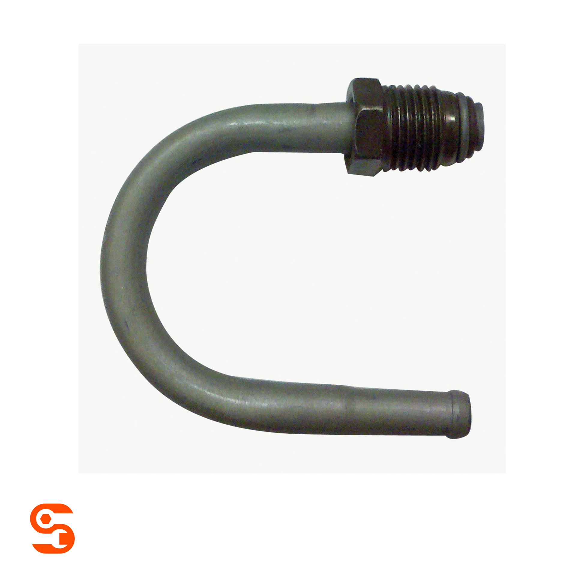 Curved metal fuel line repair tube with threaded fitting, 3/8 inch tube, 6 1/2 inch length