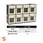 Cream ABS plastic 8-bin storage organizer with clear tilt-front compartments and black stackable frame