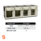 Cream ABS plastic 4-bin tilt storage unit with dark clear fronts and black stackable frame