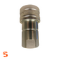 Silver metal 3/4 inch female quick connect fluid coupler with knurled top and threaded lower body