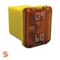 Yellow 60 amp low profile J-case cartridge fuse with translucent amber face and yellow plastic body