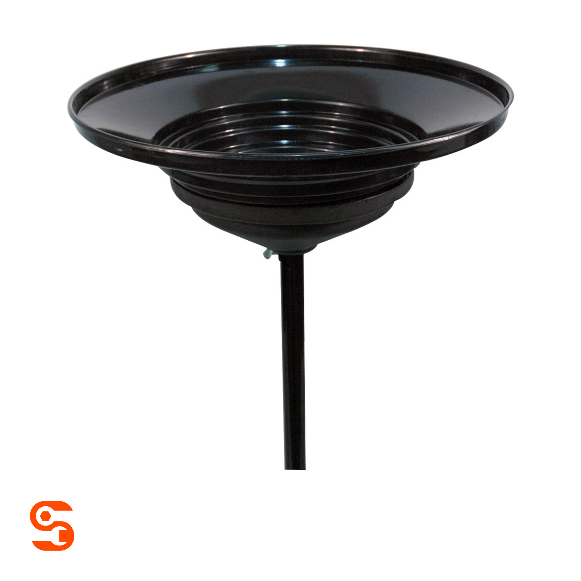 Black 24 in heavy-duty oil drain funnel extension with wide metal basin and central drain tube