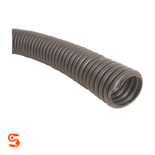 Gray ribbed flexible exhaust hose with open end, shown as a single 11-foot crushproof hose