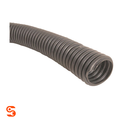 Gray ribbed flexible exhaust hose with open end, shown as a single 11-foot crushproof hose