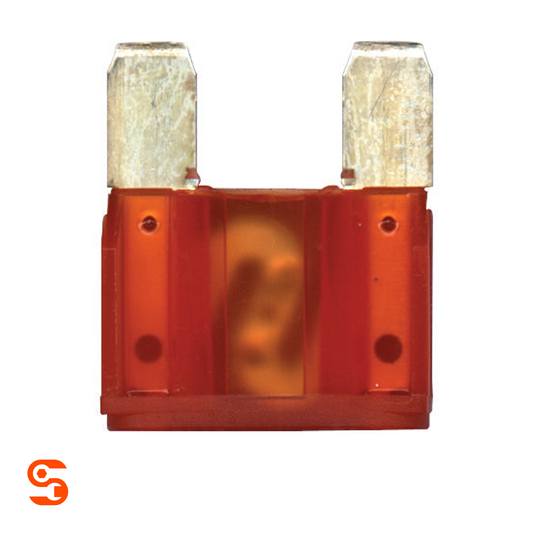 Orange 40 amp maxi blade automotive fuse with translucent plastic body and two metal prongs
